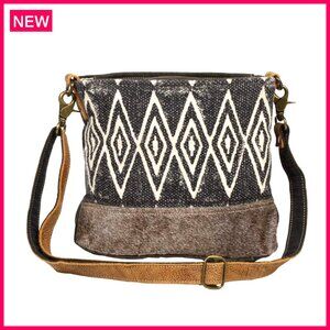 Canvas Shoulder Bag with Leather Detailing Aztec Print Boho Purse